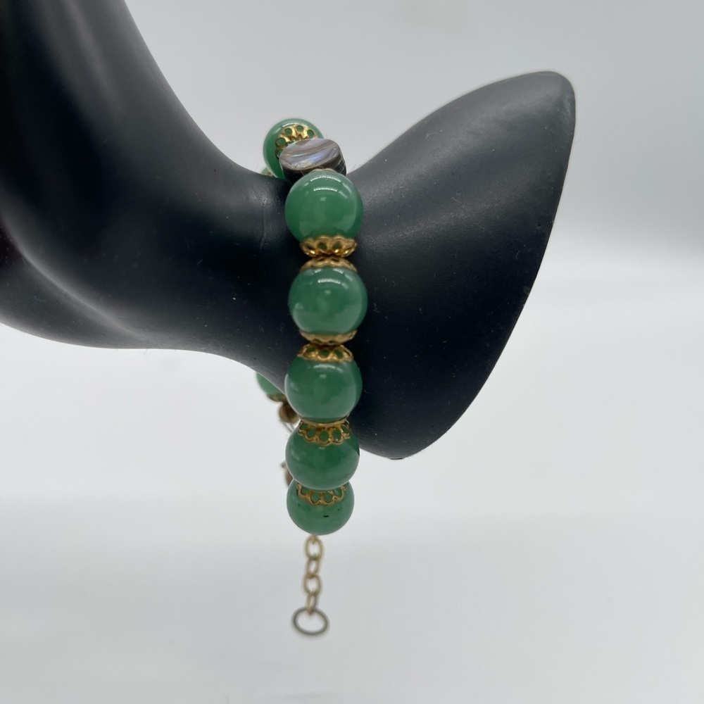 Jade Bracelet wi/ Gold Tone & Mother Of Pearl Accent